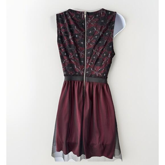 VTG Y2K Womens Lace Tulle Dress 3 Burgundy Black Whimsigoth Mall Goth Fairycore - Picture 2 of 14